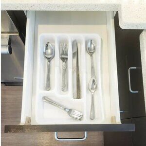 NEW 49 Piece stainless steel Flatware set with Tray spoons forks knives Utensils